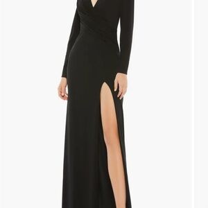 Elegant Black Evening Gown Jersey Long Sleeve Asymmetrical Ruched Gown *like new